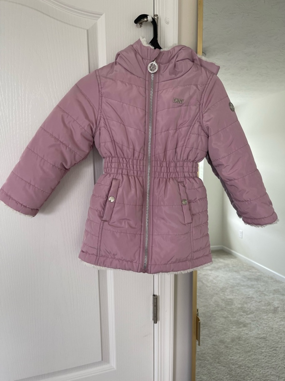 DKNY Girls' Hooded Puffer Coat - Light Mauve
